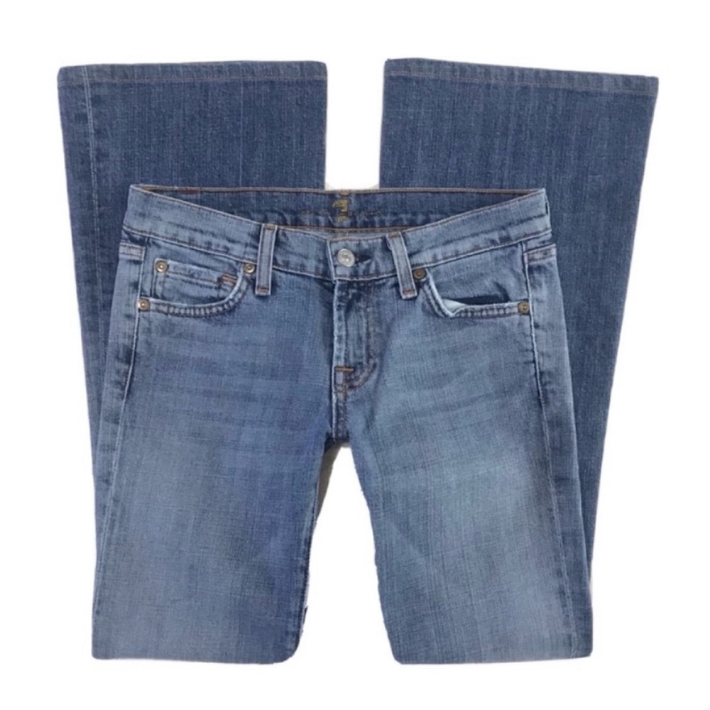7 For All Mankind Flare Blue Denim Low Rise Distressed Boot 7FAM Women’s Size 26